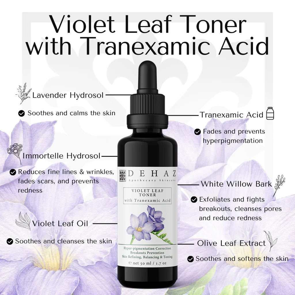Violet Leaf Toner with Tranexamic Acid - 50ml Violet Glass Bottle