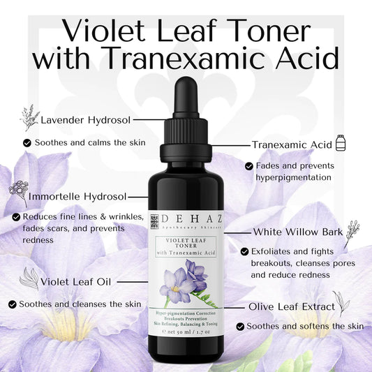 Violet Leaf Toner with Tranexamic Acid - 50ml Violet Glass Bottle