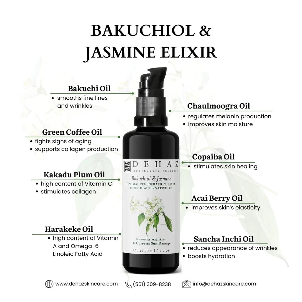 BAKUCHIOL & JASMINE OPTIMAL REGENERATION ELIXIR - RETINOL ALTERNATIVE OIL SERUM - 1.7 OZ